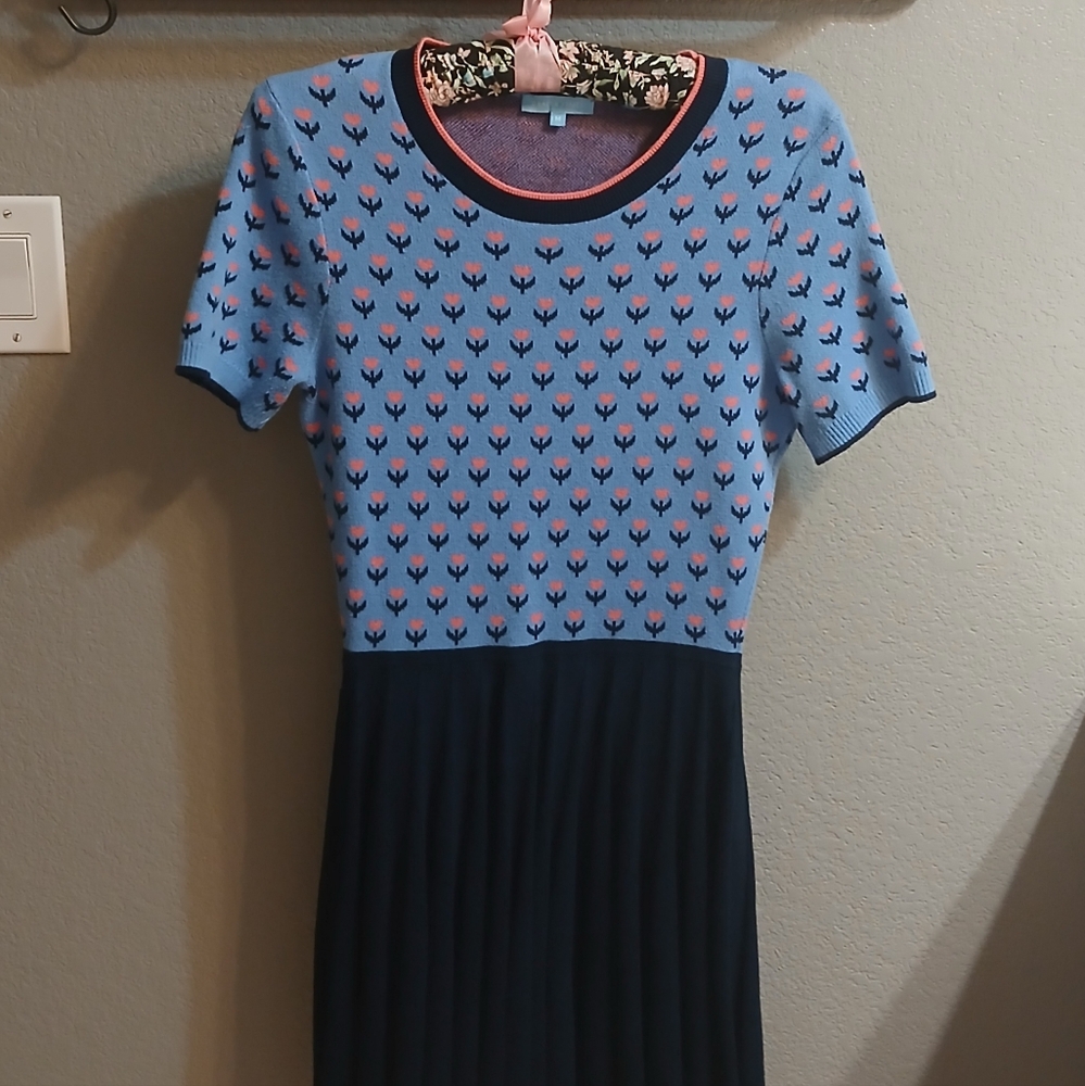 Draper James Blue Pleated Jacquard Tulip Dress